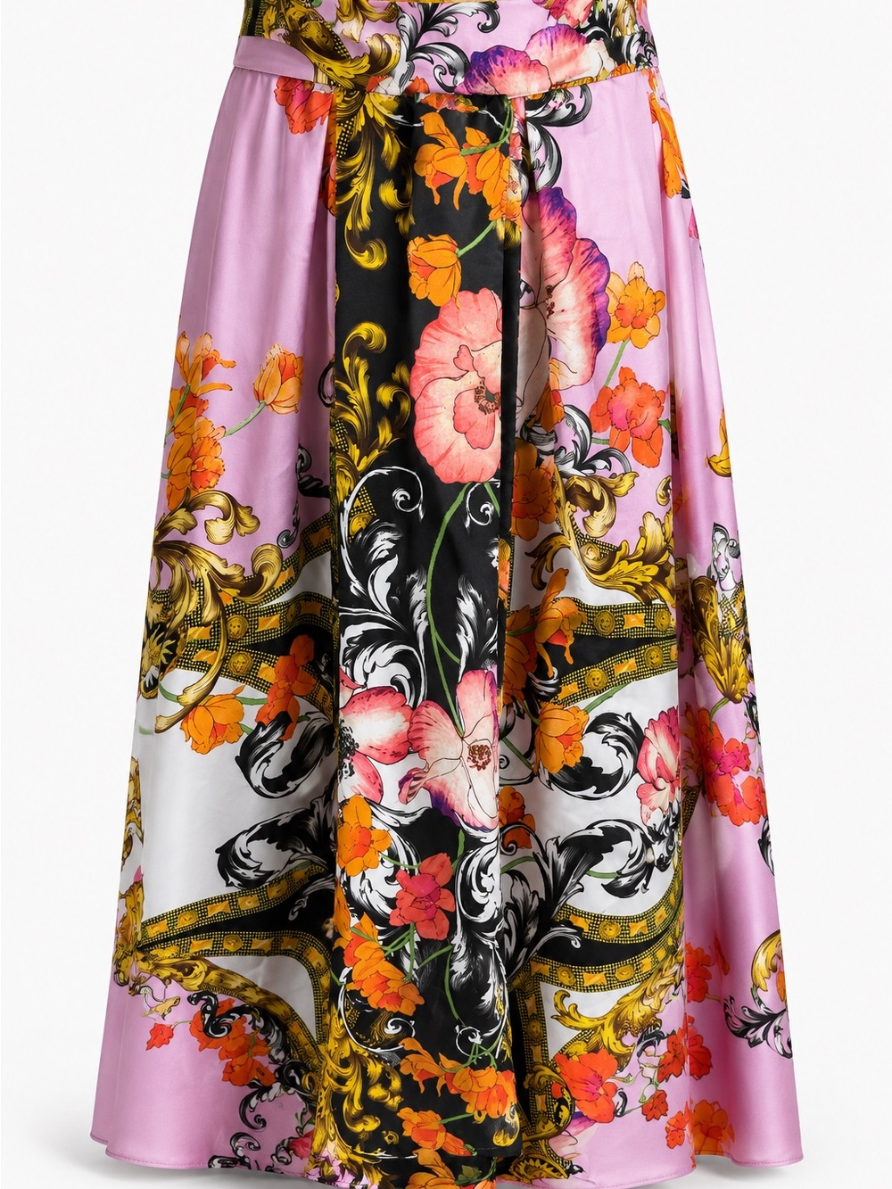 ASOS Baroque Floral Print Pleated skirt in Pink and Black